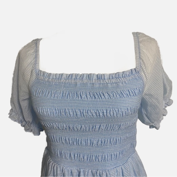 SHE & SKY Baby Blue Off the Shoulder Dress Casual Peasant Boho Size Large - Picture 2 of 10